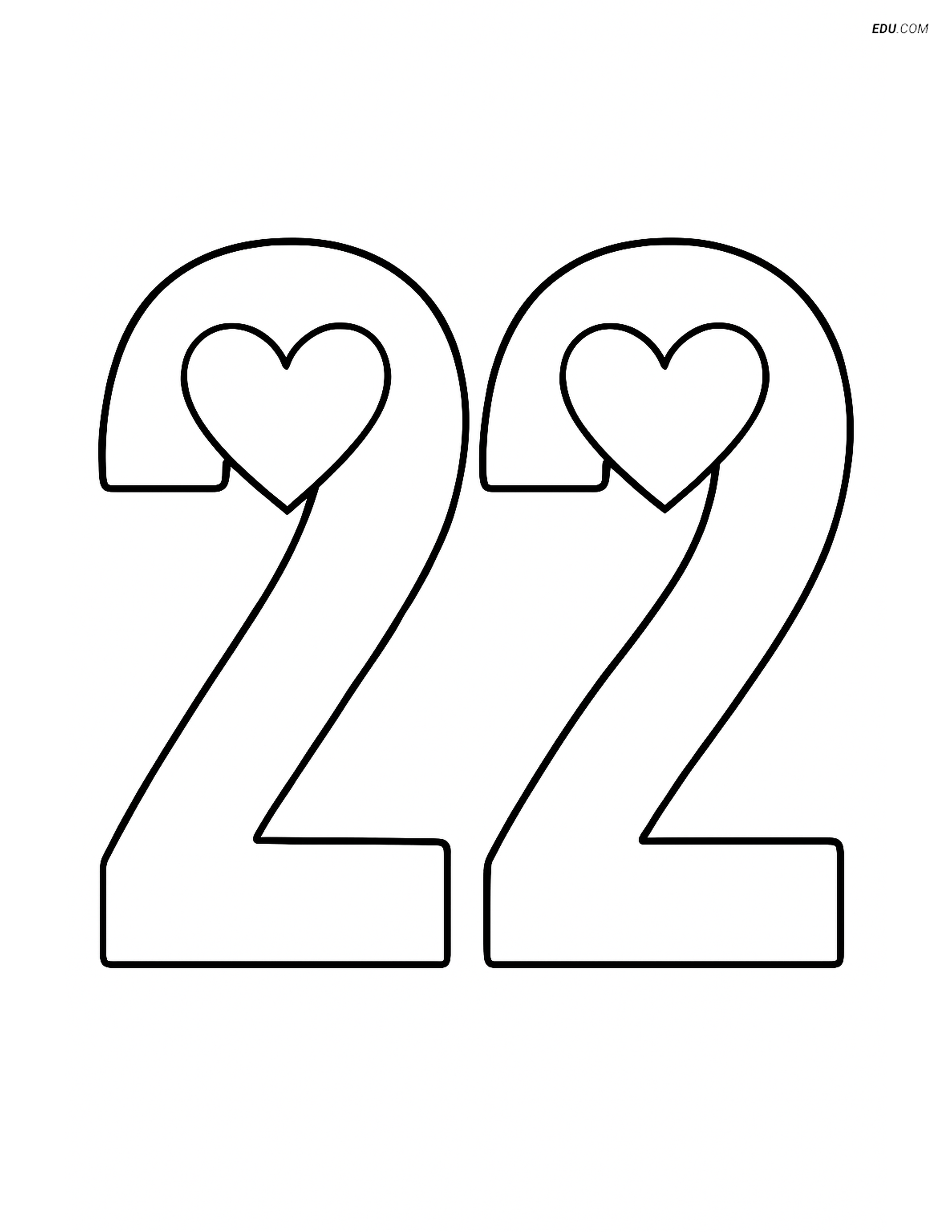 Large Number 22 With Heart Shapes Free Number Coloring Pages EDU COM