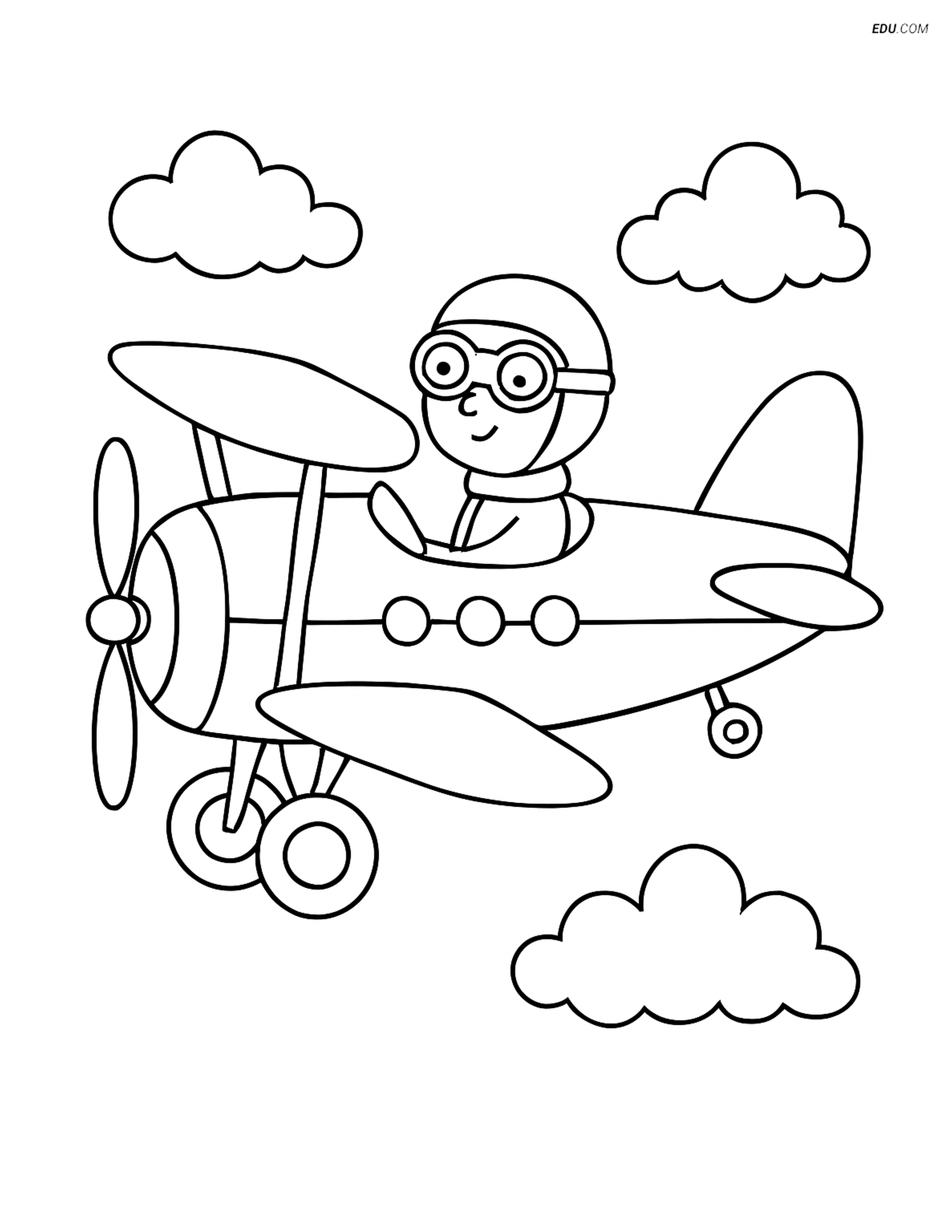 Pilot Coloring Picture Free Printable Airplane Coloring Page - Vintage Plane with Pilot | EDU.COM